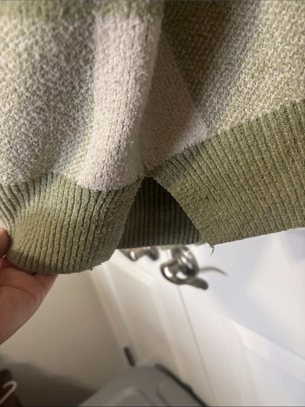 Christian Siriano Olive Green and Cream Block-Stripe Crewneck Sweater - Picture 5 of 5